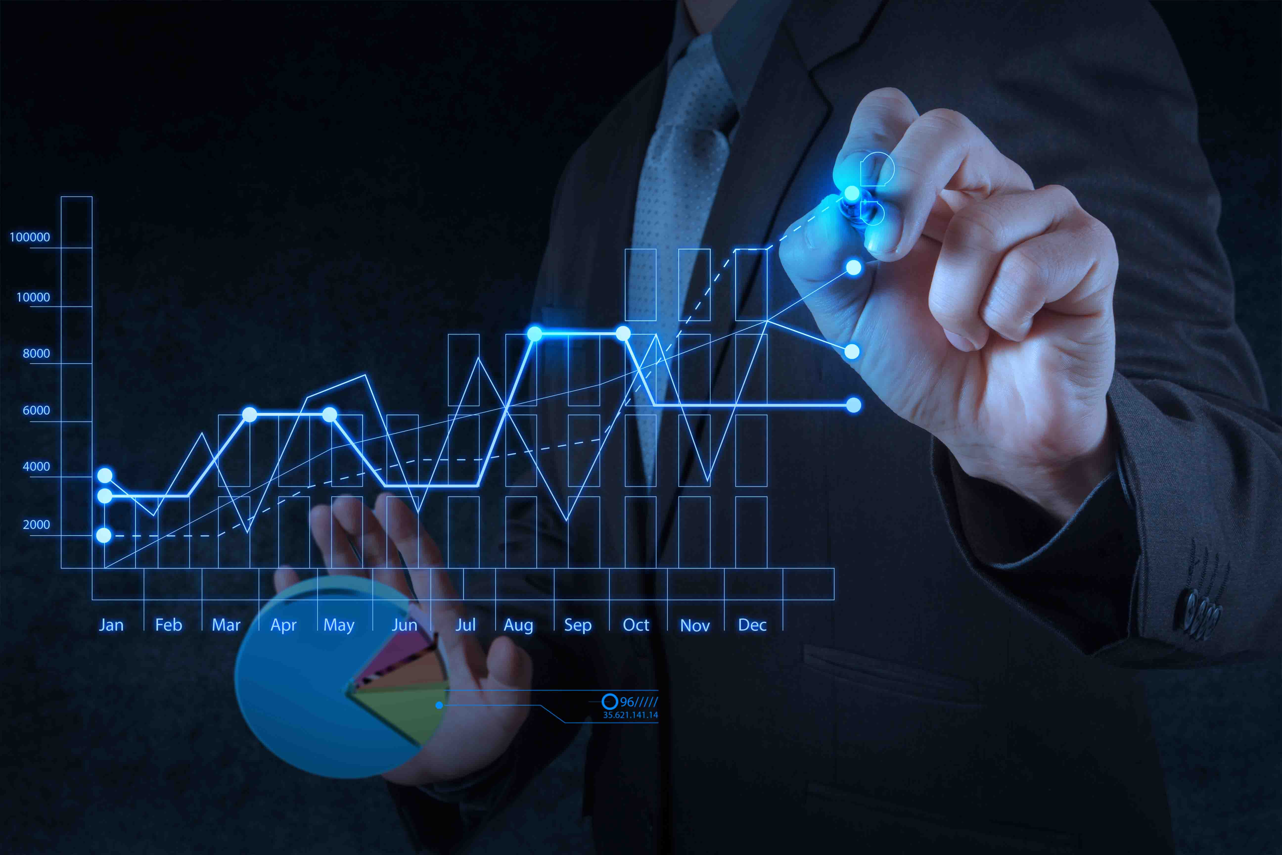 businessman hand drawing virtual chart business businessman hand drawing virtual chart business on touch screen computer